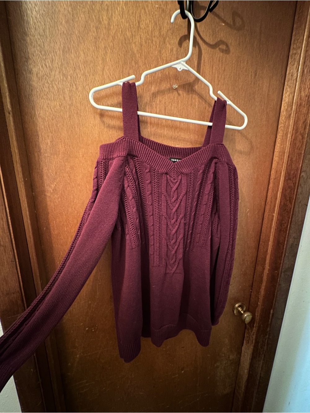torrid Cold-Shoulder Cable Knit Sweater - plum